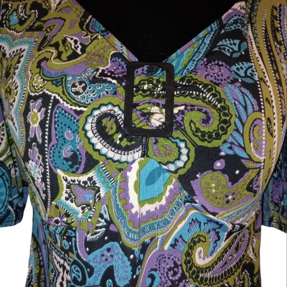 Kim Rogers Bell Sleeve velvet Paisley V-Neck Top Small - Picture 5 of 9